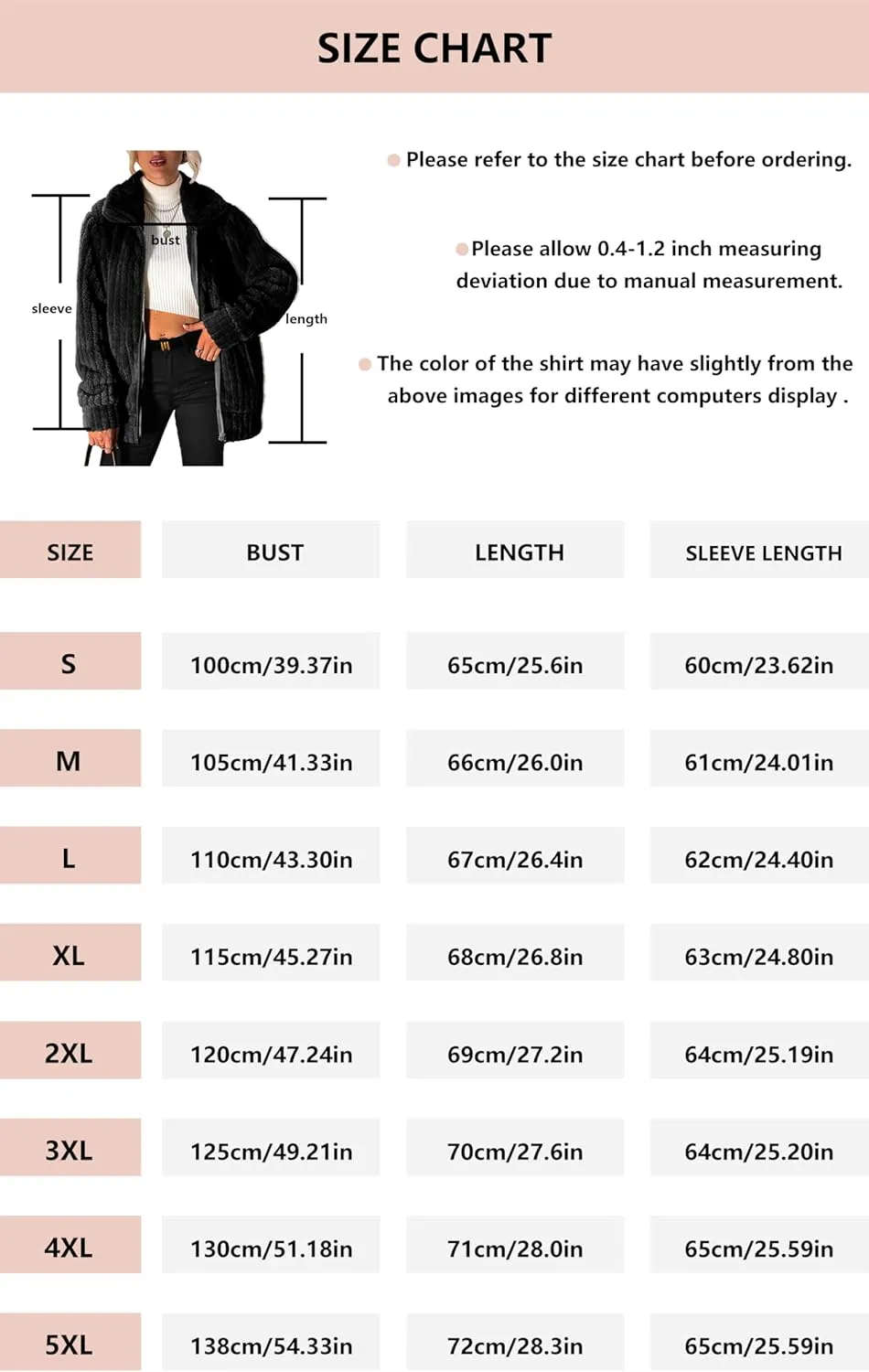 Women's Fleece Jacket Women Full Zip Long Sleeve Lapel Collar Sherpa Coat Outerwear with Pockets (S-5XL)