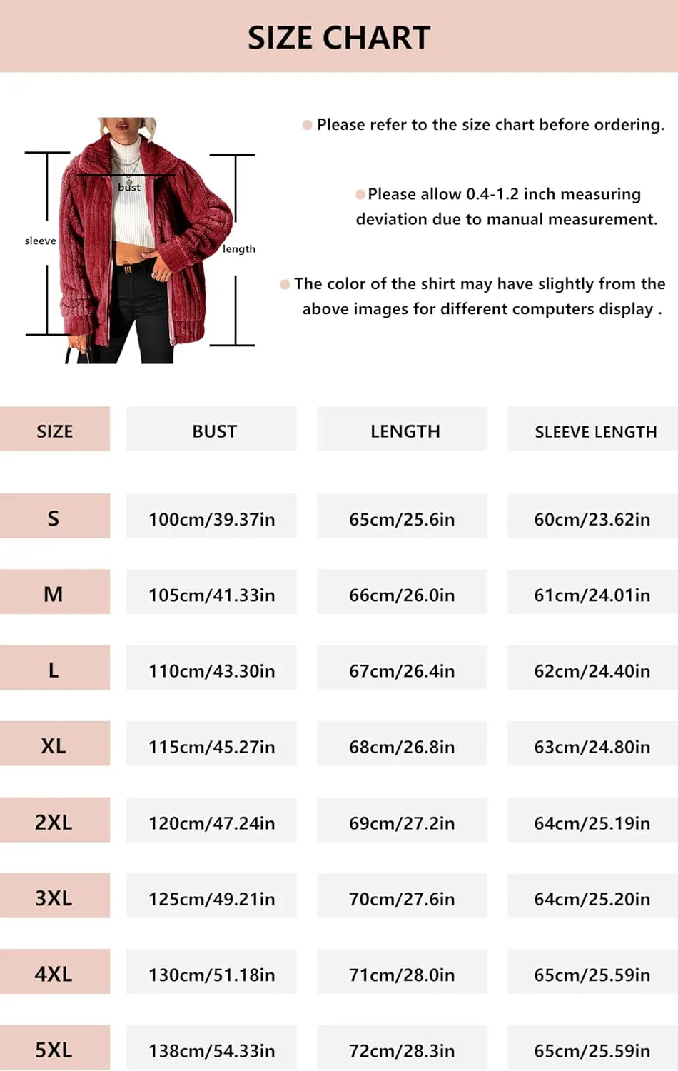 Women's Fleece Jacket Women Full Zip Long Sleeve Lapel Collar Sherpa Coat Outerwear with Pockets (S-5XL)