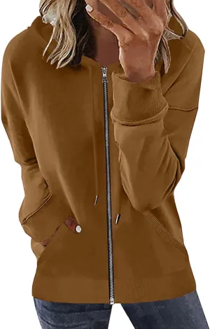 Womens Full Zip Up Hoodie Jacket Long Sleeve Hooded Sweatshirts With Pockets Fall Fashion 2023 Outfits