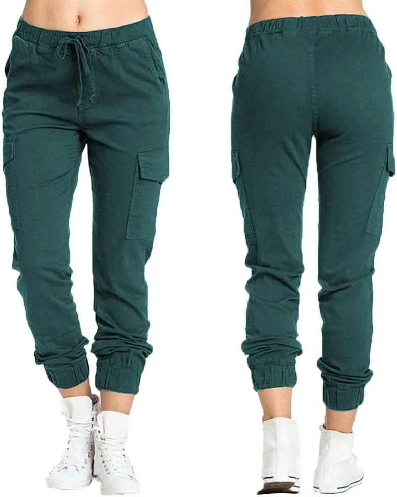 Womens High Waisted Cargo Pants Business Work Trousers Drawstring Elastic Waist Tapered Pants Available in Plus Size