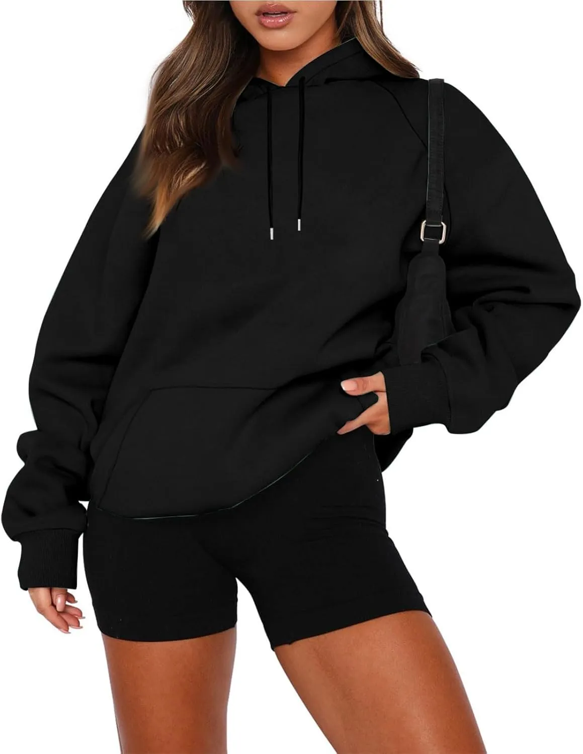 Women'S Hoodie 2024 Solid Color Fashionable Loose Fall and Winter Style with Velvet Long Sleeved Hoodie