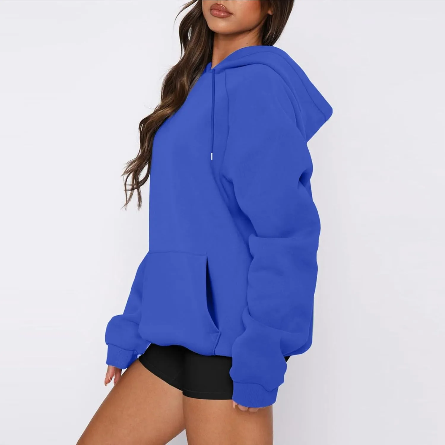Women'S Hoodie 2024 Solid Color Fashionable Loose Fall and Winter Style with Velvet Long Sleeved Hoodie