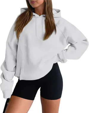 Women'S Hoodie 2024 Solid Color Fashionable Loose Fall and Winter Style with Velvet Long Sleeved Hoodie