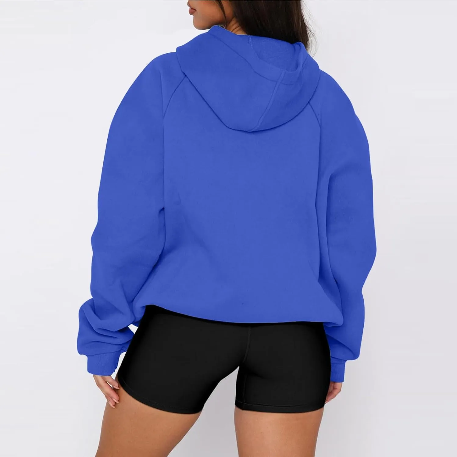 Women'S Hoodie 2024 Solid Color Fashionable Loose Fall and Winter Style with Velvet Long Sleeved Hoodie