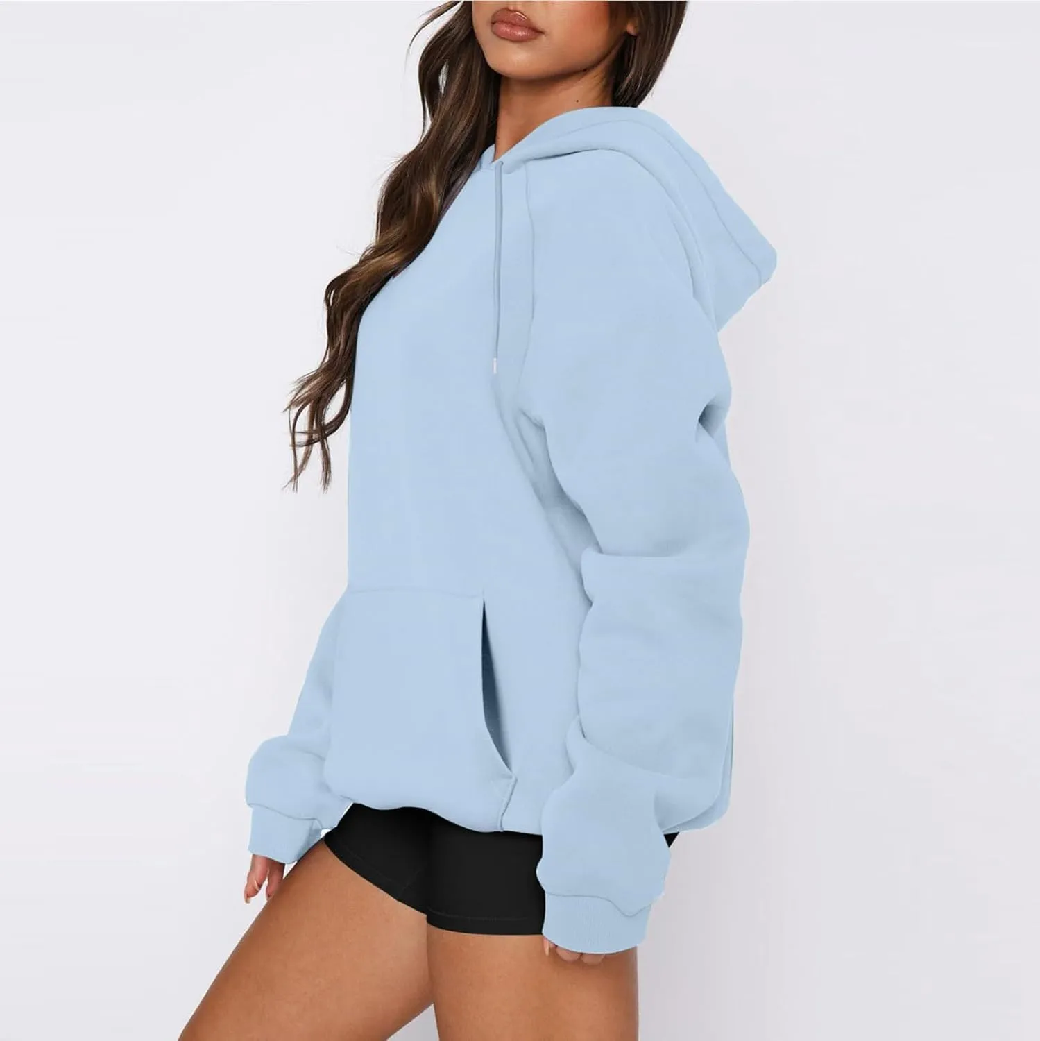 Women'S Hoodie 2024 Solid Color Fashionable Loose Fall and Winter Style with Velvet Long Sleeved Hoodie