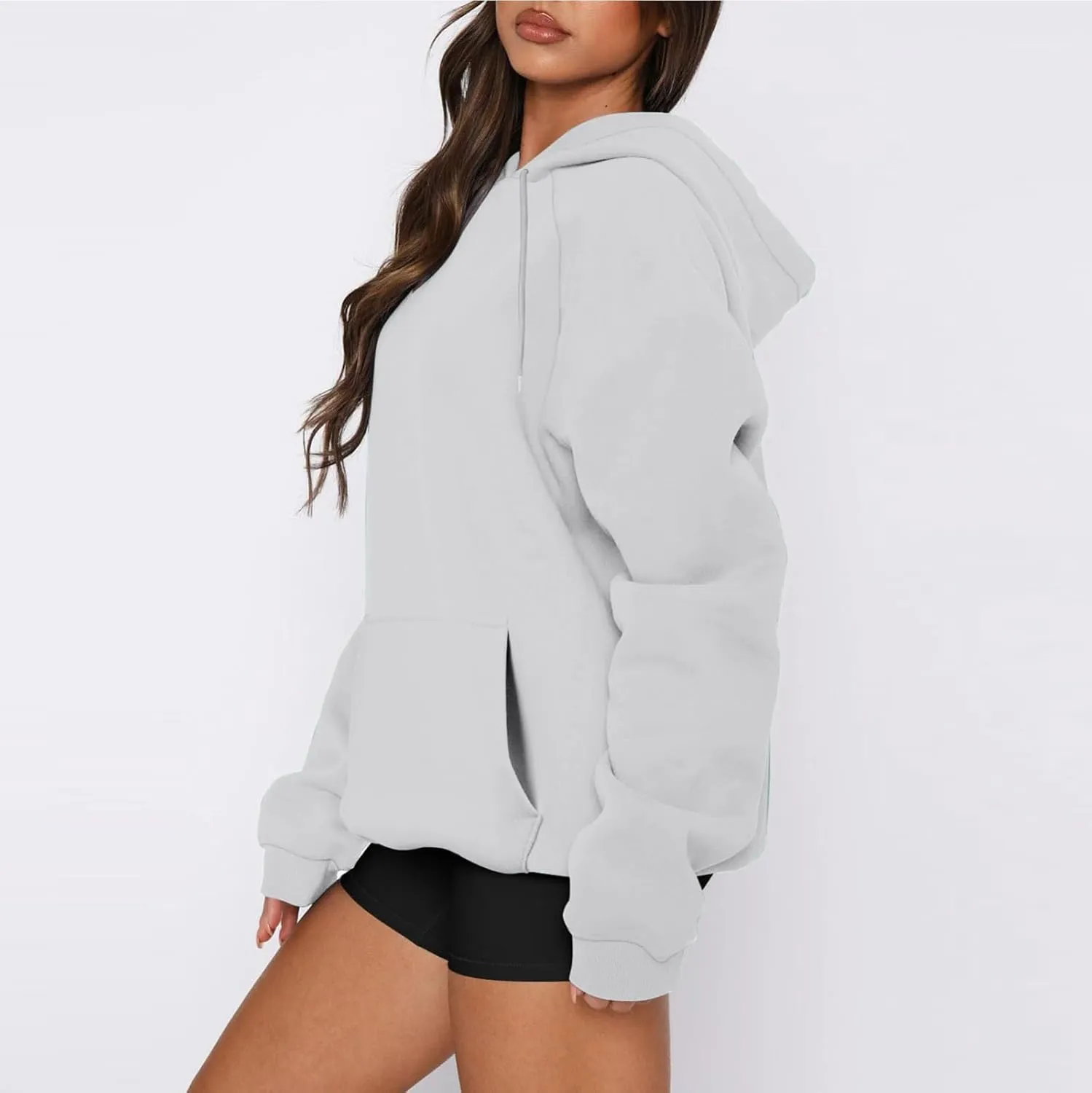 Women'S Hoodie 2024 Solid Color Fashionable Loose Fall and Winter Style with Velvet Long Sleeved Hoodie