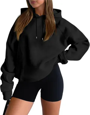 Women'S Hoodie 2024 Solid Color Fashionable Loose Fall and Winter Style with Velvet Long Sleeved Hoodie