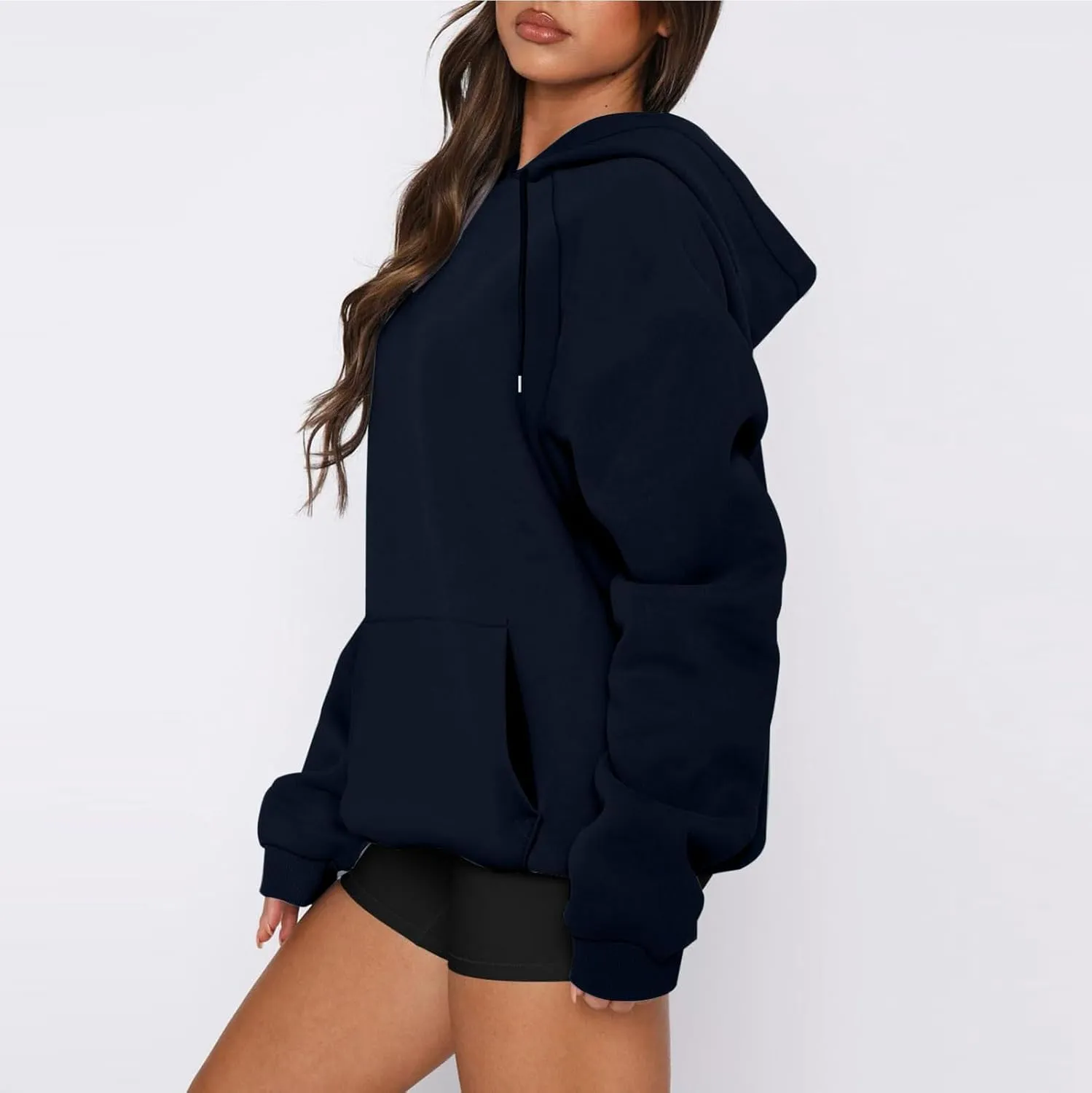 Women'S Hoodie 2024 Solid Color Fashionable Loose Fall and Winter Style with Velvet Long Sleeved Hoodie