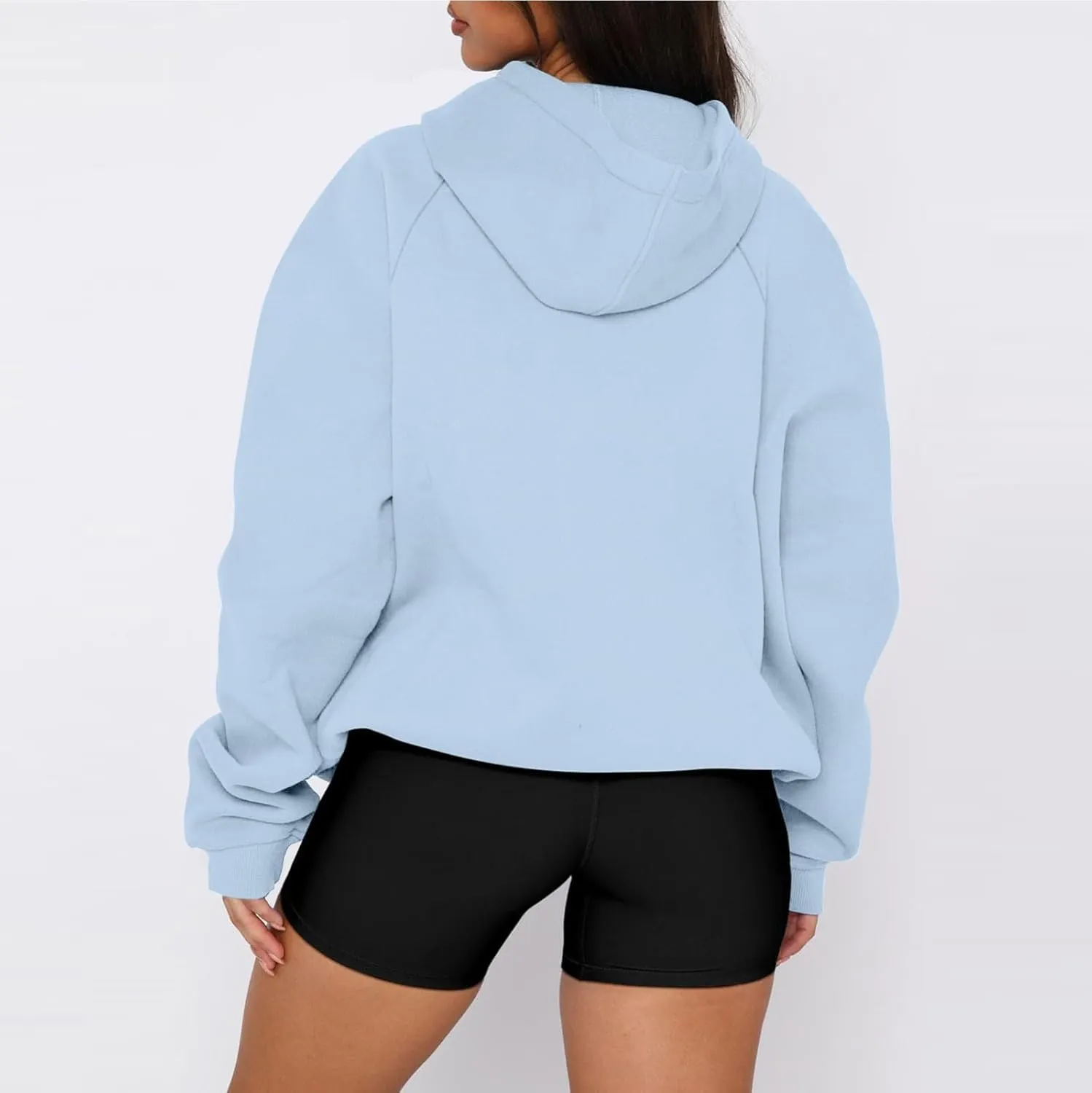 Women'S Hoodie 2024 Solid Color Fashionable Loose Fall and Winter Style with Velvet Long Sleeved Hoodie
