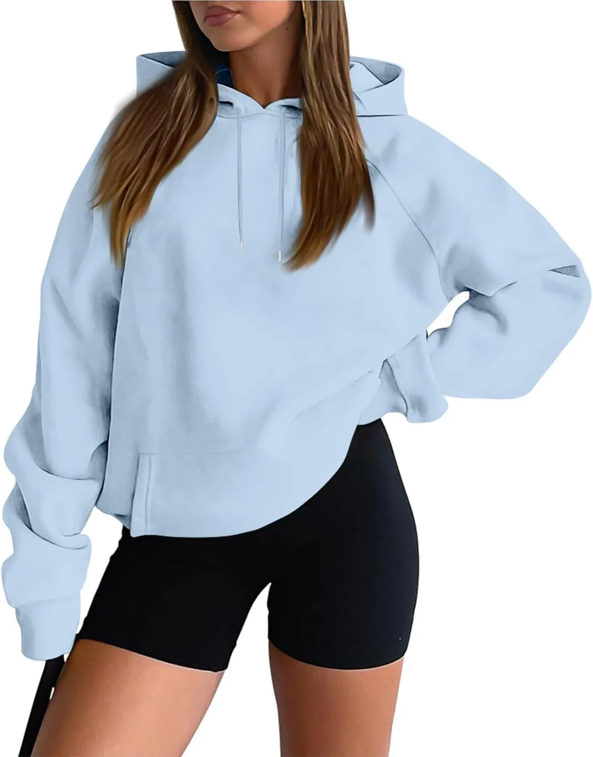 Women'S Hoodie 2024 Solid Color Fashionable Loose Fall and Winter Style with Velvet Long Sleeved Hoodie