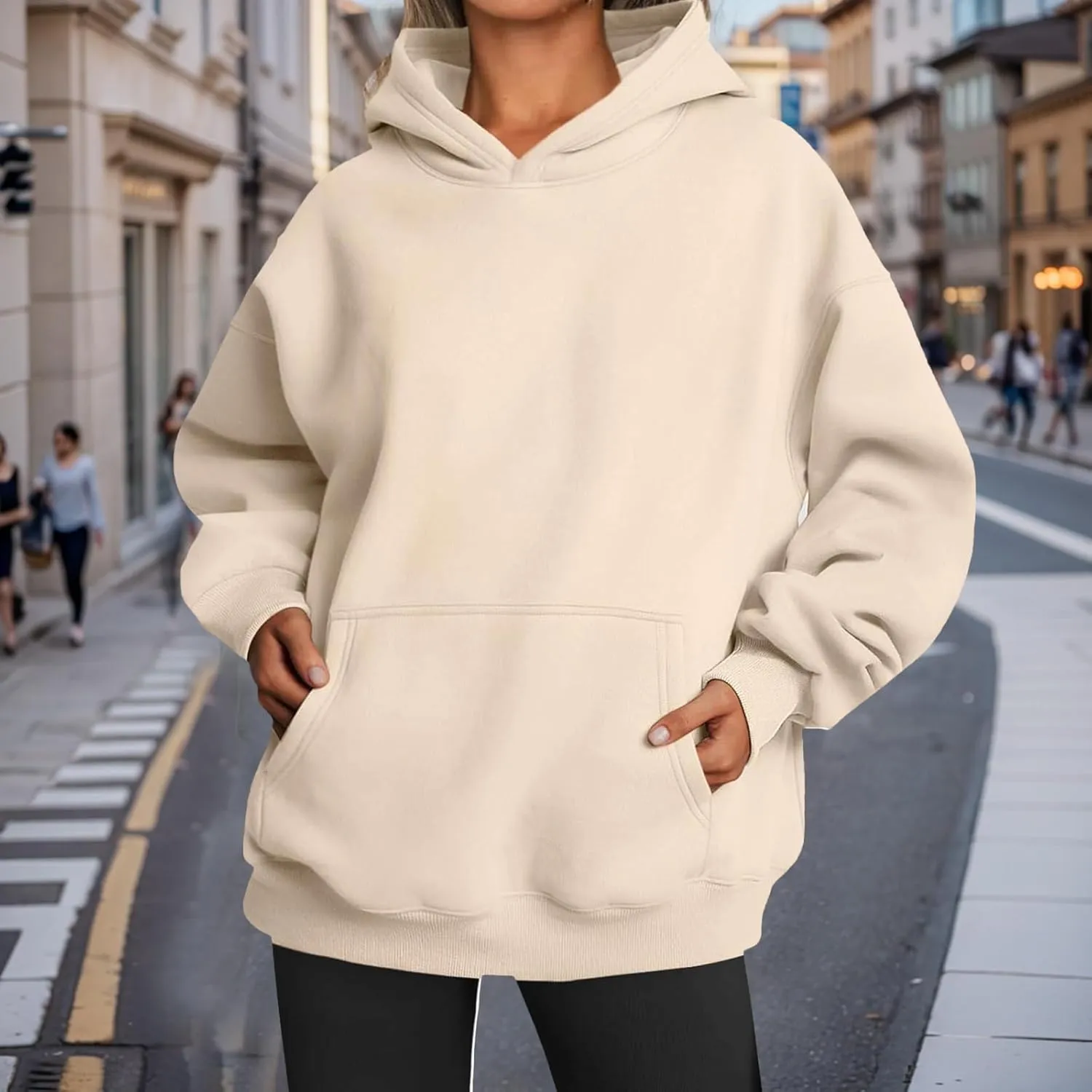 Womens Hoodies Oversized Sweatshirts Casual Fleece Hooded Pullover Sweaters Long Sleeve Fall Winter Y2K Outfits Tops