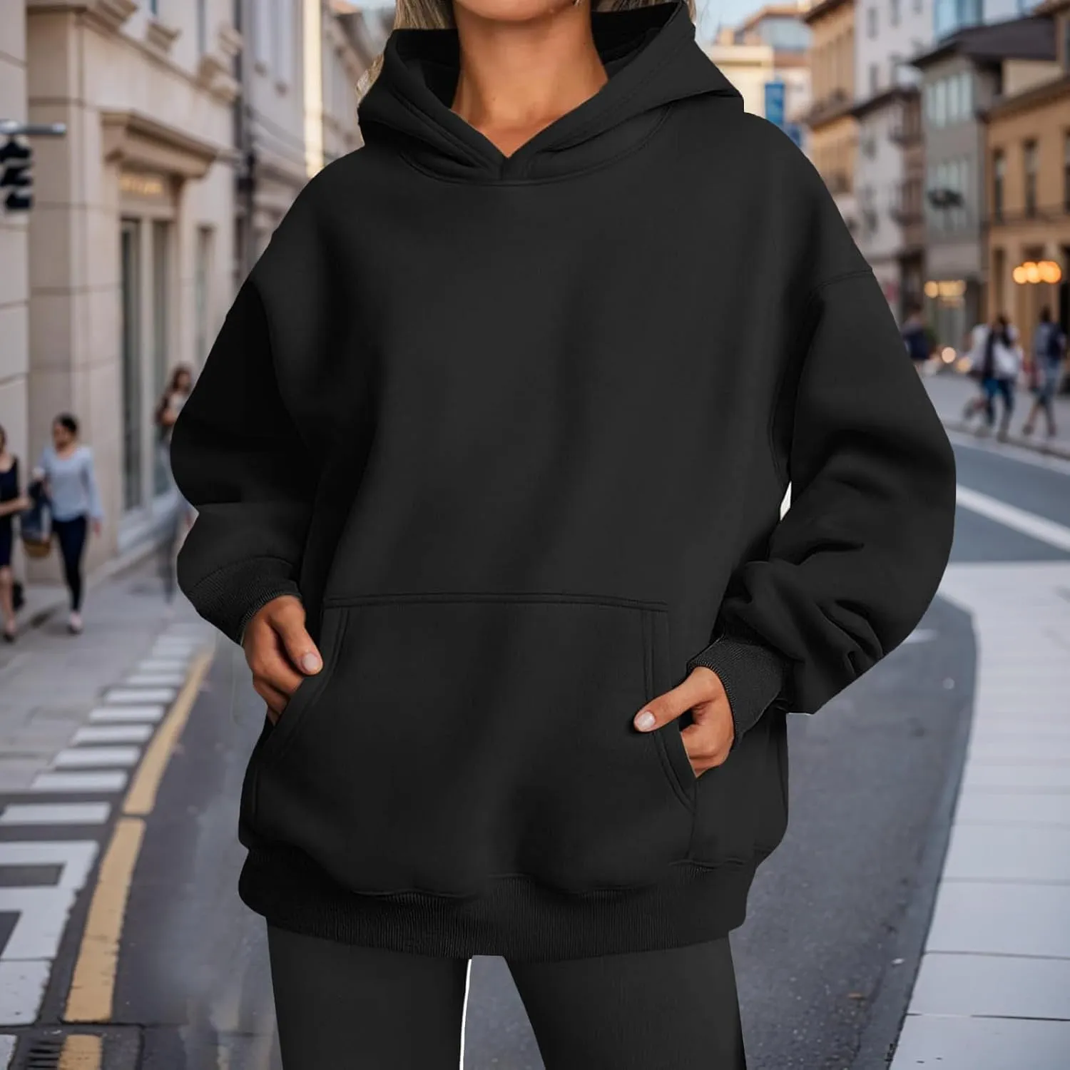 Womens Hoodies Oversized Sweatshirts Casual Fleece Hooded Pullover Sweaters Long Sleeve Fall Winter Y2K Outfits Tops