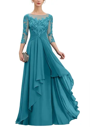 Women's Lace Mother of The Bride Dresses for Wedding 2025 Scoop Neck Chiffon Aline Formal Evening Gowns