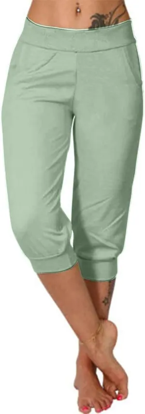 Womens Leggings High Waist Capri Pants Casual Comfy Yoga Corp Trousers Exercise Workout Soft Capris with Pockets