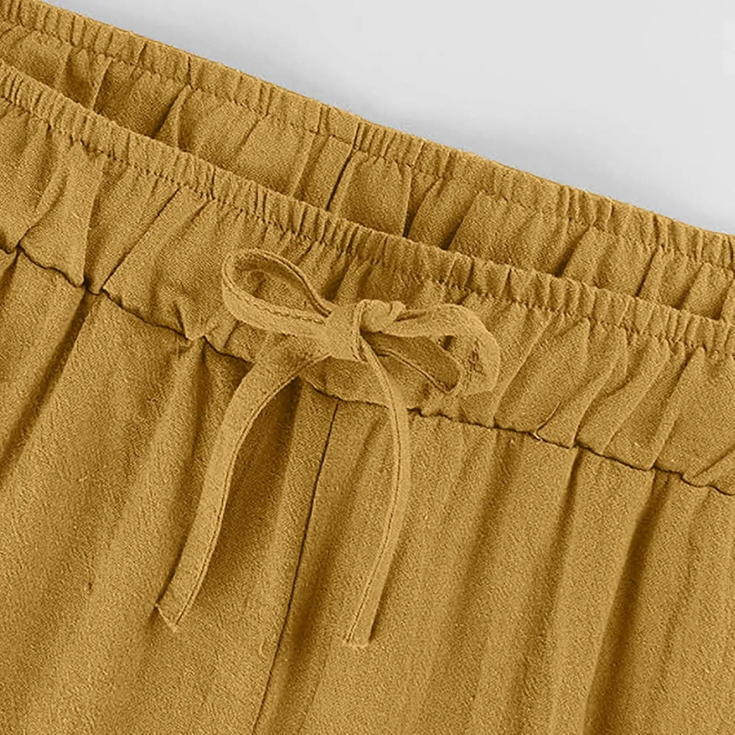 Womens Linen Pants Summer Boho Drawstring Elastic Flowy High Waist Casual Loose Fit Wide Leg Pants
