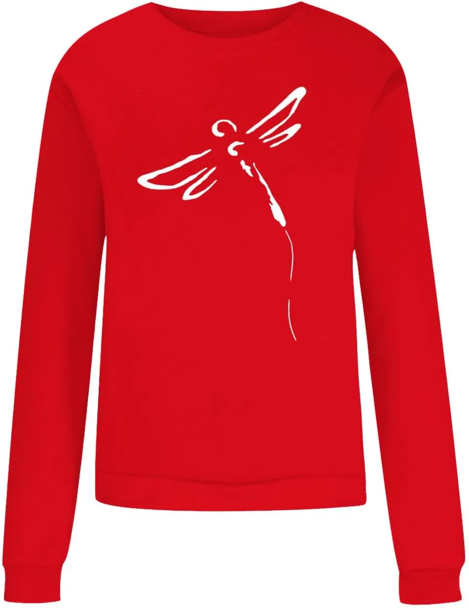 Women's Long Sleeve Pullover 2024 Fall Casual Comfy Loose Shirts Trendy Dragonfly Pattern Print Round Neck Sweatshirt