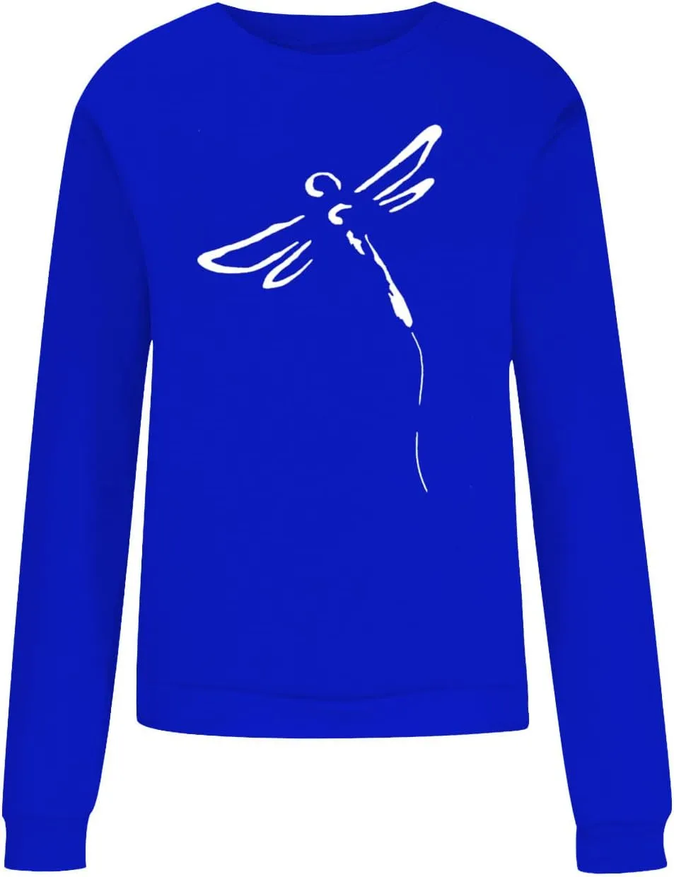 Women's Long Sleeve Pullover 2024 Fall Casual Comfy Loose Shirts Trendy Dragonfly Pattern Print Round Neck Sweatshirt