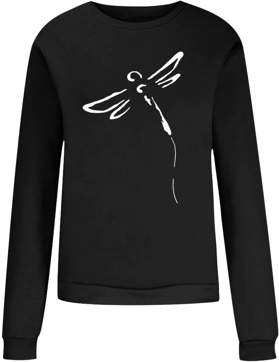 Women's Long Sleeve Pullover 2024 Fall Casual Comfy Loose Shirts Trendy Dragonfly Pattern Print Round Neck Sweatshirt