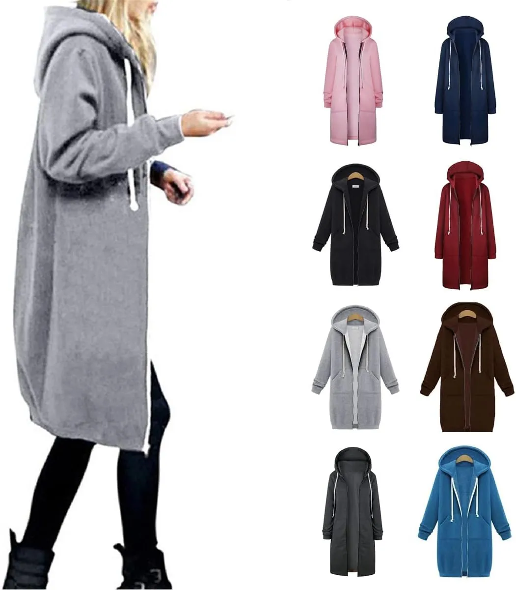 Womens Oversize Zip Up Hoodie Long Hooded Jackets Fashion Sweatshirts Casual Fleece Pullover Cute Hoodies with Pocket