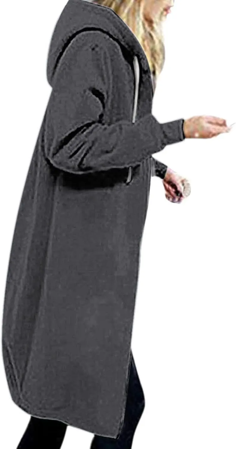 Womens Oversize Zip Up Hoodie Long Hooded Jackets Fashion Sweatshirts Casual Fleece Pullover Cute Hoodies with Pocket