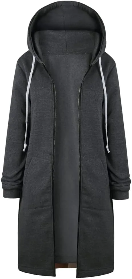 Womens Oversize Zip Up Hoodie Long Hooded Jackets Fashion Sweatshirts Casual Fleece Pullover Cute Hoodies with Pocket