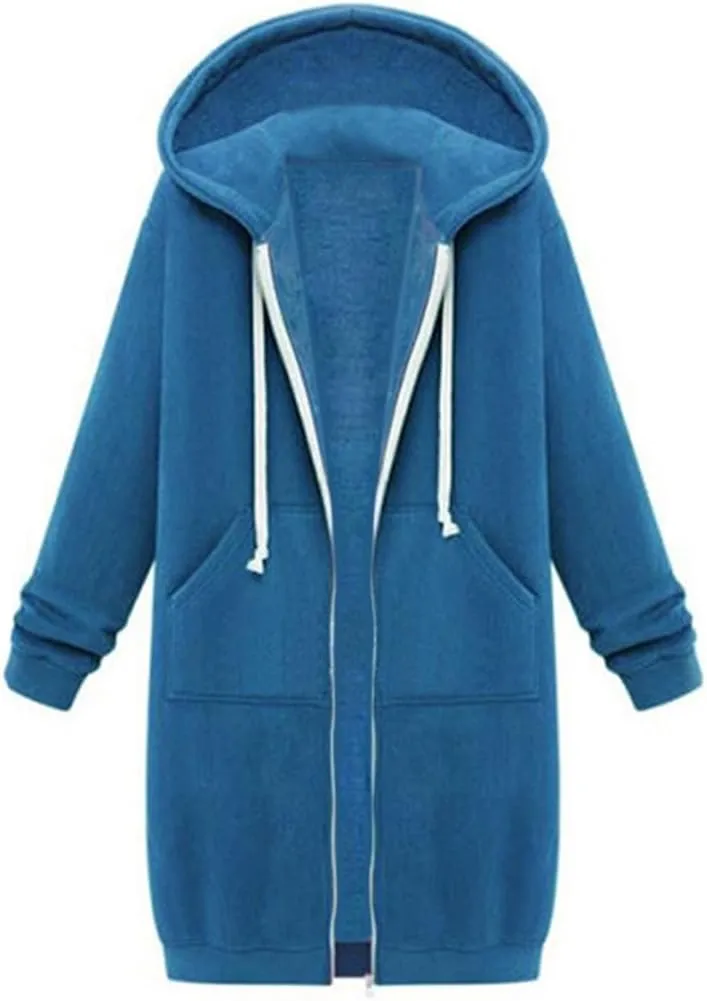 Womens Oversize Zip Up Hoodie Long Hooded Jackets Fashion Sweatshirts Casual Fleece Pullover Cute Hoodies with Pocket