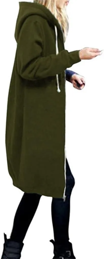 Womens Oversize Zip Up Hoodie Long Hooded Jackets Fashion Sweatshirts Casual Fleece Pullover Cute Hoodies with Pocket