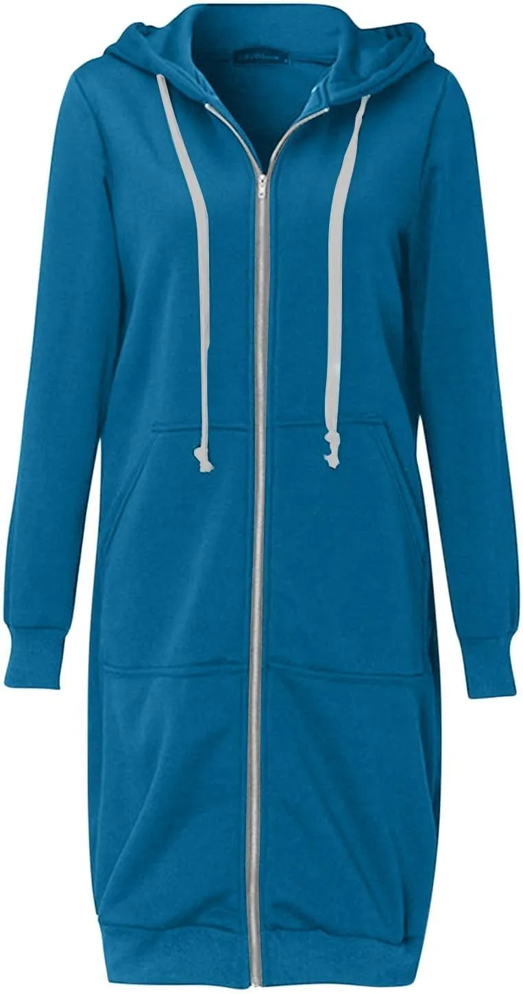 Womens Oversize Zip Up Hoodie Long Hooded Jackets Fashion Sweatshirts Casual Fleece Pullover Cute Hoodies with Pocket