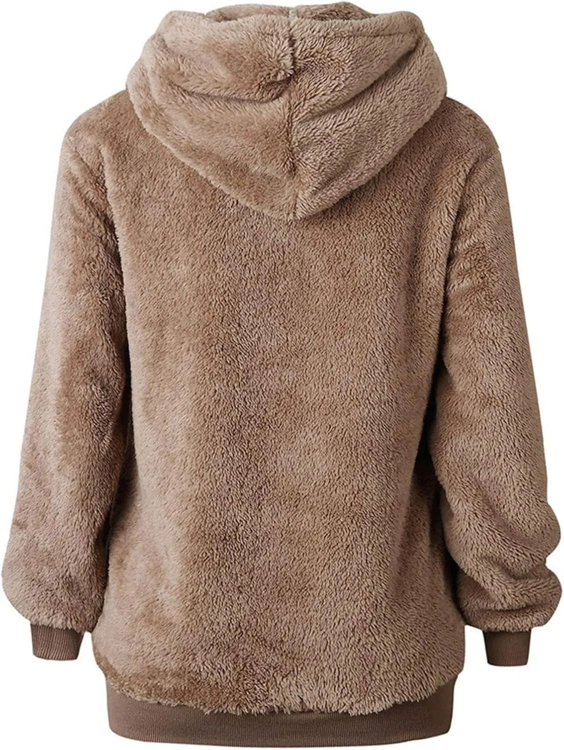 Womens Oversized Fuzzy Hoodie Winter Warm Sherpa Fleece Hooded Sweatshirts Cozy Zipper Fluffy Coat With Pockets