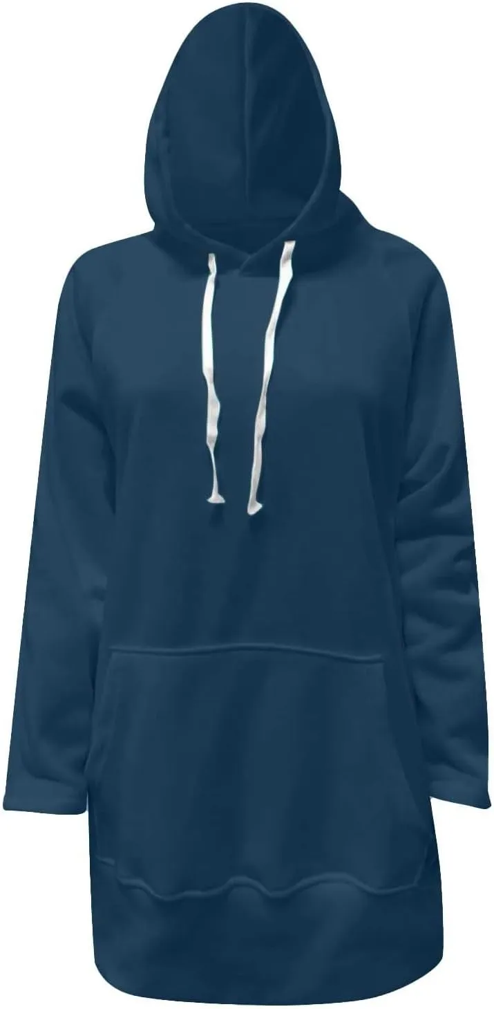Women's Oversized Hoodie Dress Casual Pullover Long Sleeve Split Hem Sweatshirts Drawstring Hoodies Dress With Pocket