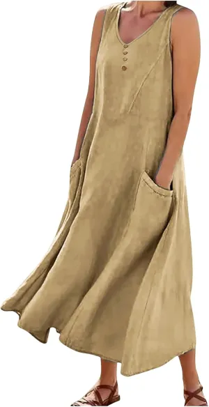 Women's Plus Size Summer Floral Dresses 2025 Trendy Sleeveless Dresses Casual Baggy Flowy Maxi Sun Dresses Pocket