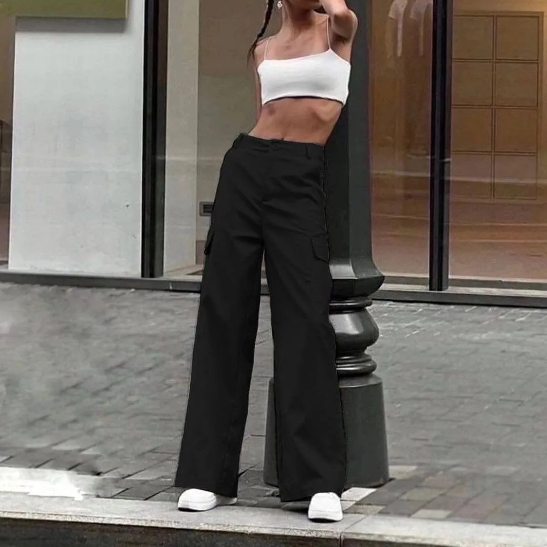 Women's Pocket High Waist Workwear Pants Casual Versatile Pants Lightweight Casual
