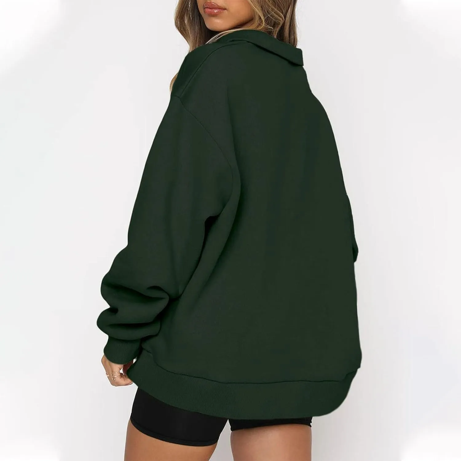 Womens Quarter Zip Trendy Sweatshirts Plain Oversized Long Sleeve Loose Fit Casual Pullover Tops Fall Y2K Clothes
