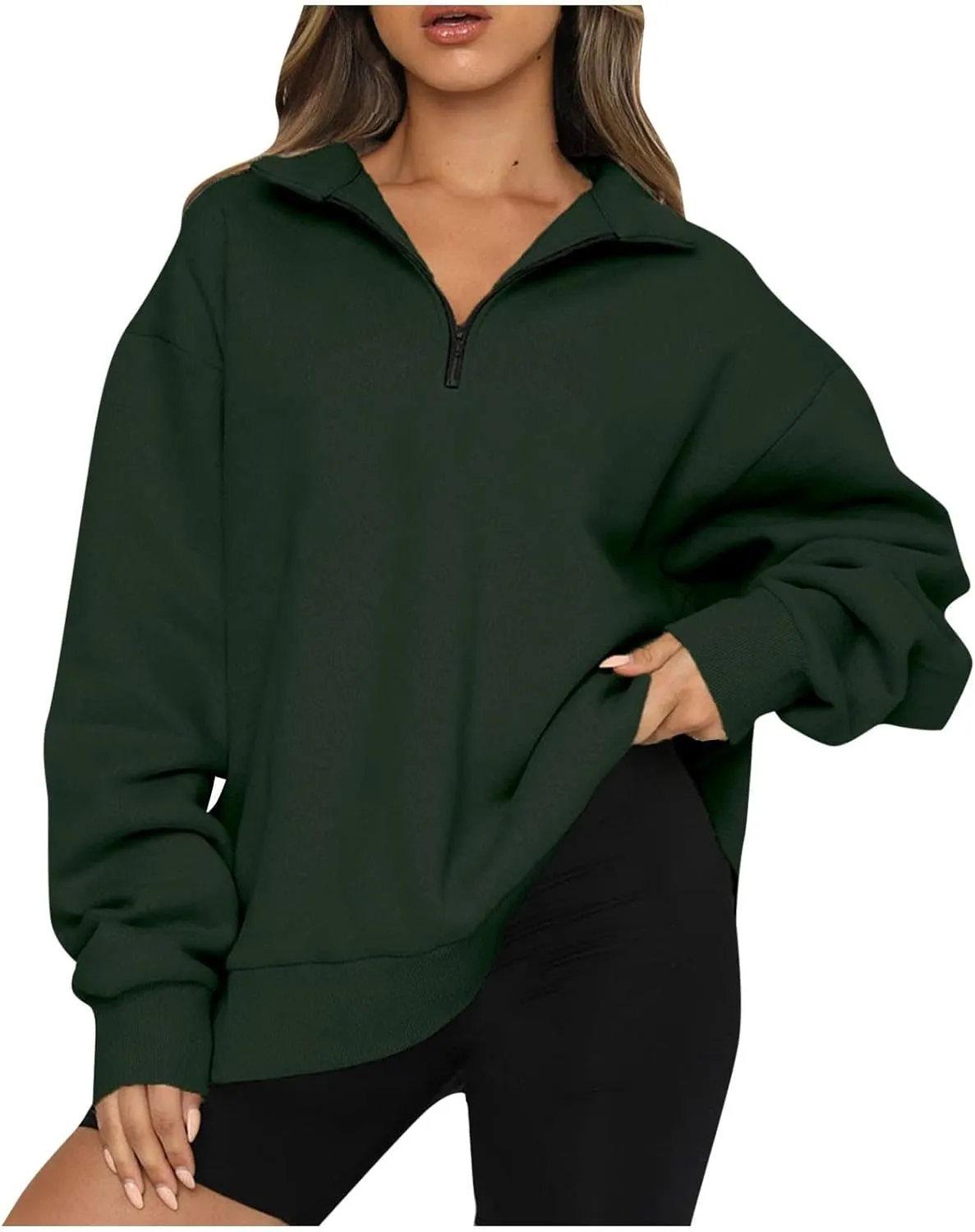 Womens Quarter Zip Trendy Sweatshirts Plain Oversized Long Sleeve Loose Fit Casual Pullover Tops Fall Y2K Clothes