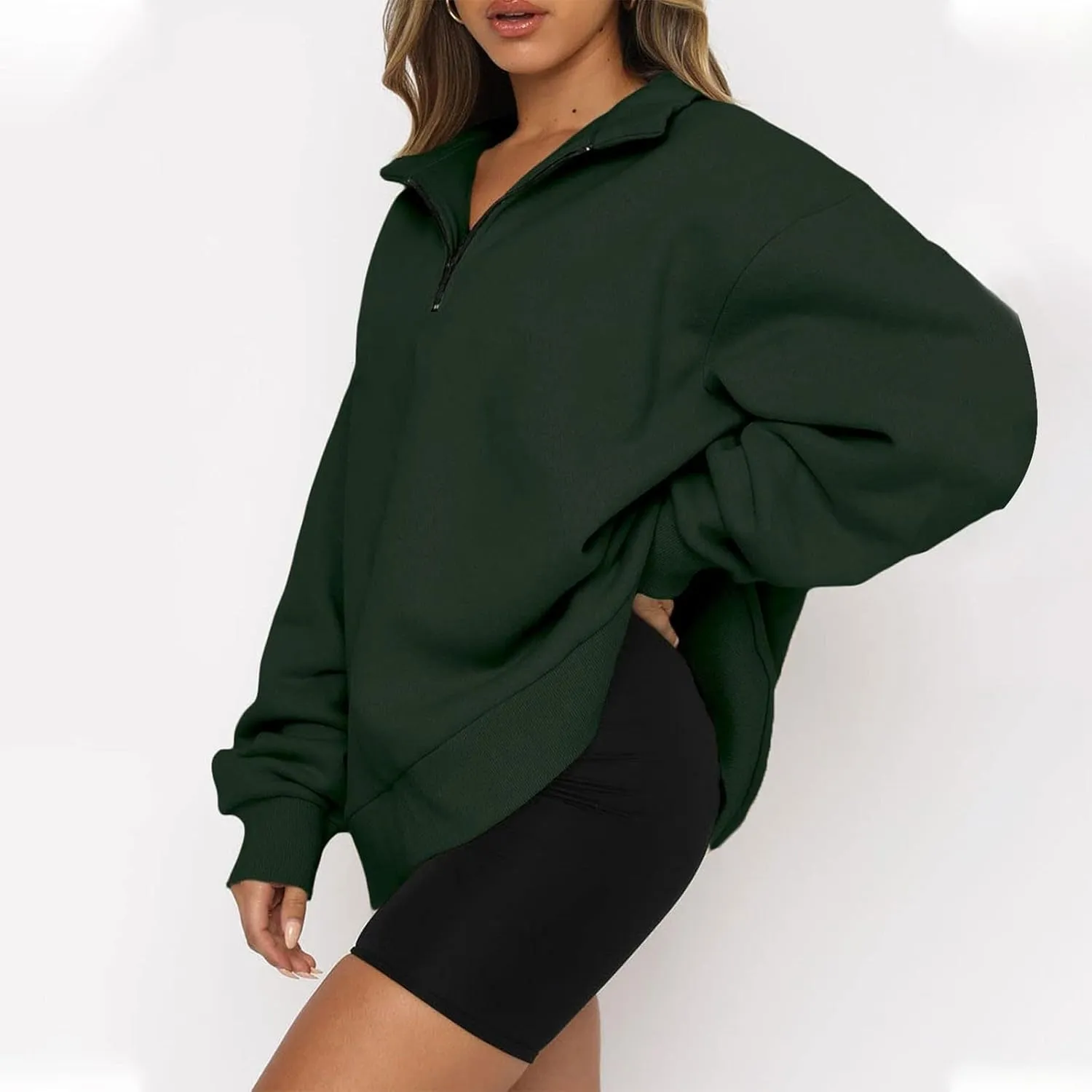 Womens Quarter Zip Trendy Sweatshirts Plain Oversized Long Sleeve Loose Fit Casual Pullover Tops Fall Y2K Clothes