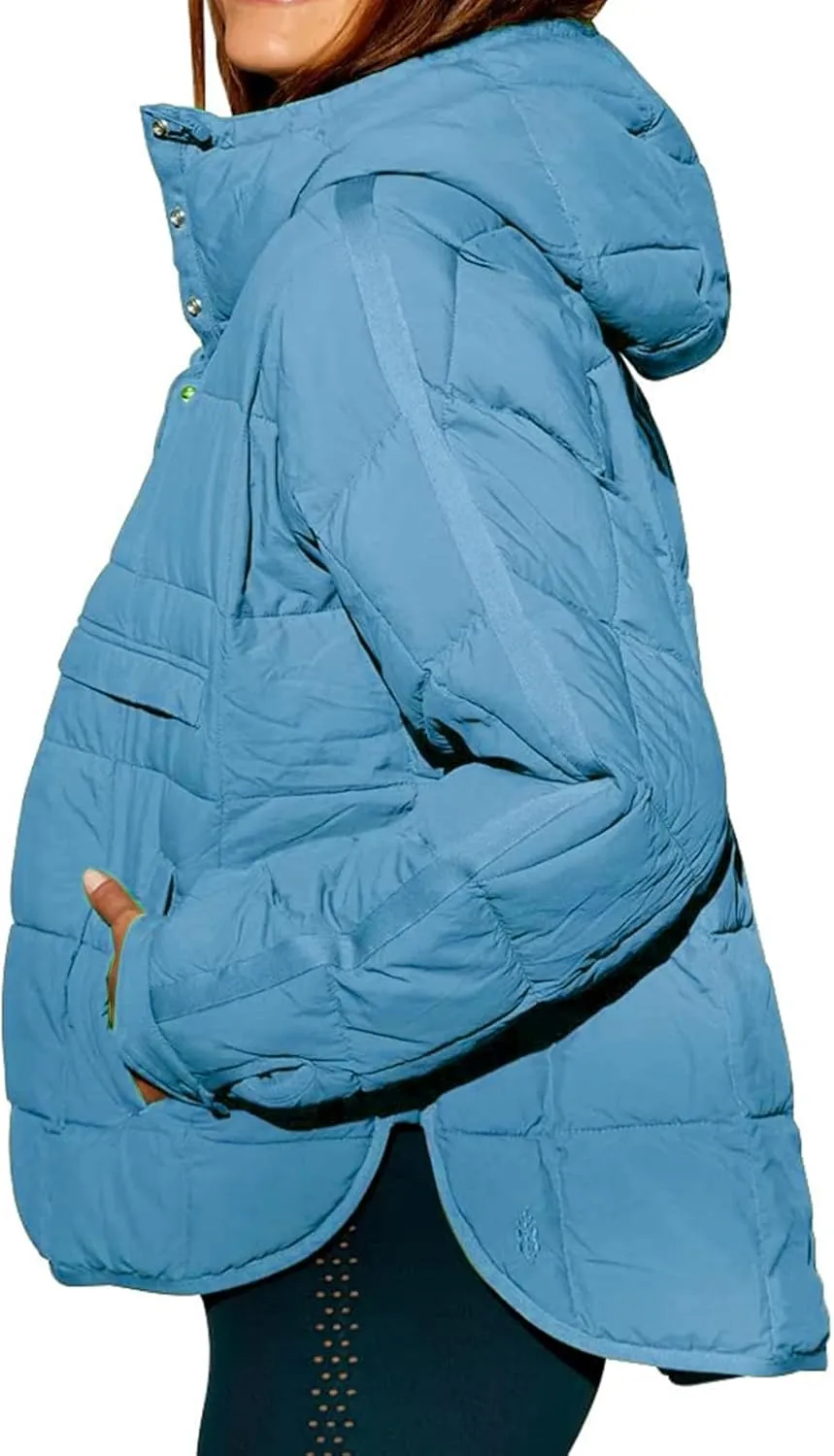 Womens Quilted Pullover Puffer Jacket Oversized Lightweight Hoodies Packable Winter Padded Coat Tops