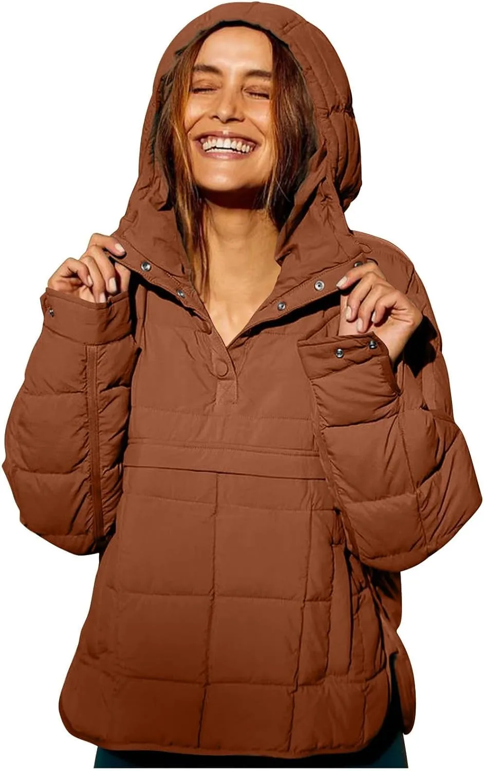 Womens Quilted Pullover Puffer Jacket Oversized Lightweight Hoodies Packable Winter Padded Coat Tops