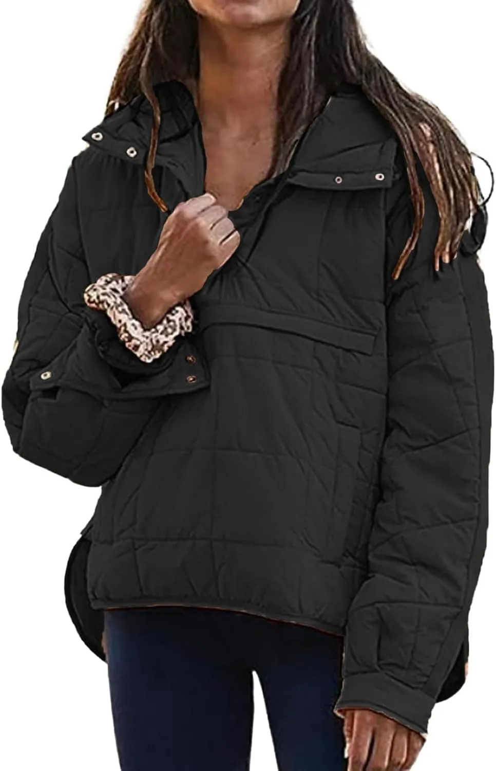 Womens Quilted Pullover Puffer Jacket Oversized Lightweight Hoodies Packable Winter Padded Coat Tops