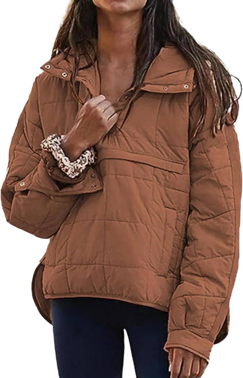 Womens Quilted Pullover Puffer Jacket Oversized Lightweight Hoodies Packable Winter Padded Coat Tops