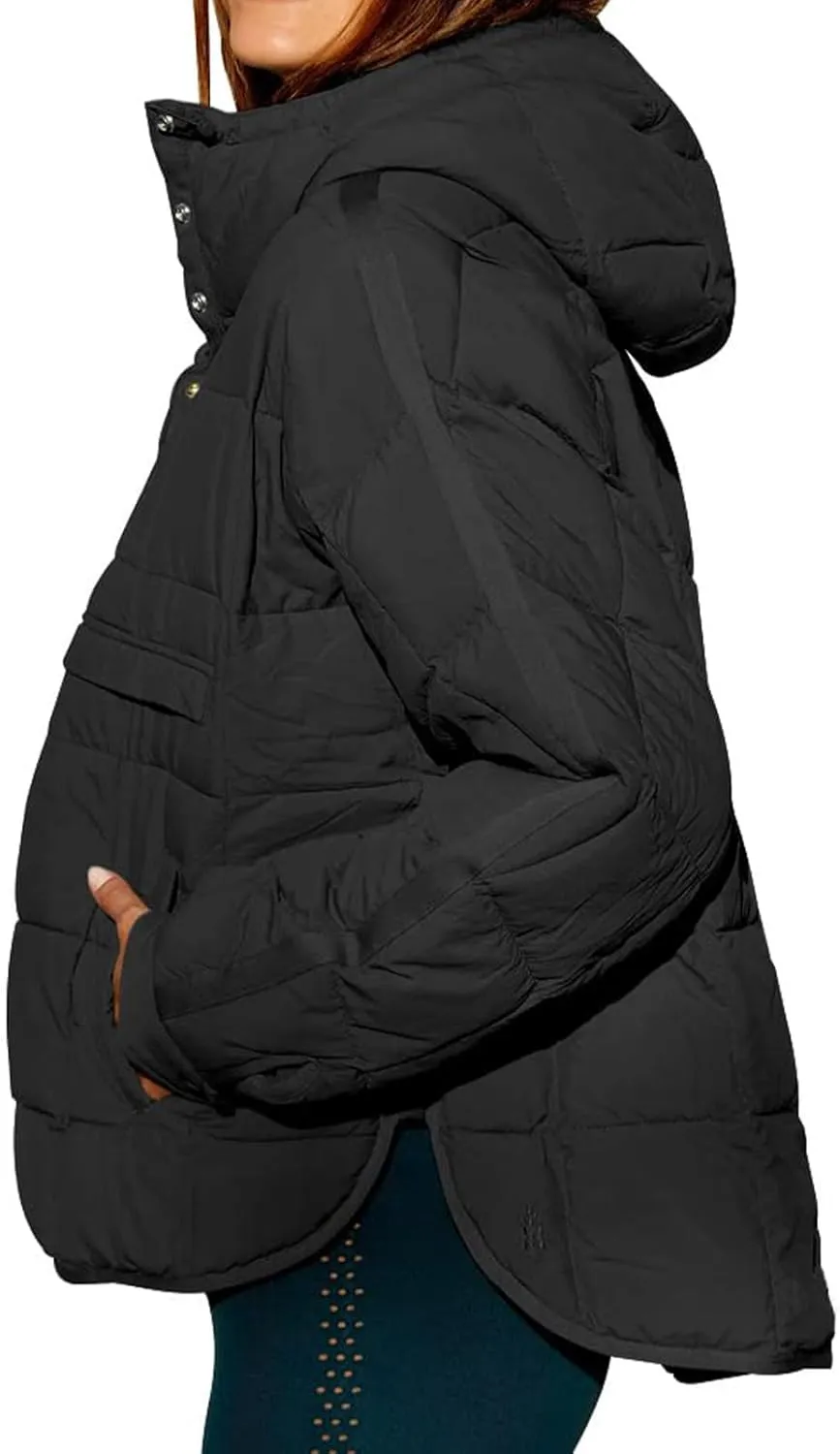 Womens Quilted Pullover Puffer Jacket Oversized Lightweight Hoodies Packable Winter Padded Coat Tops