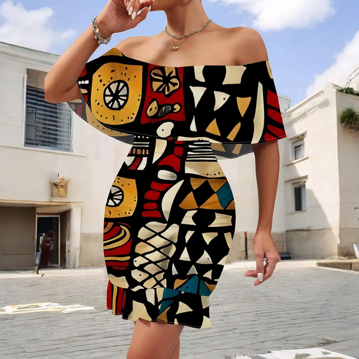 Women's Sexy Off The Shoulder Bodycon Mini Dresses Summer Casual Trendy Slim Ruched Ruffle Hem Cocktail Party Club Dresses