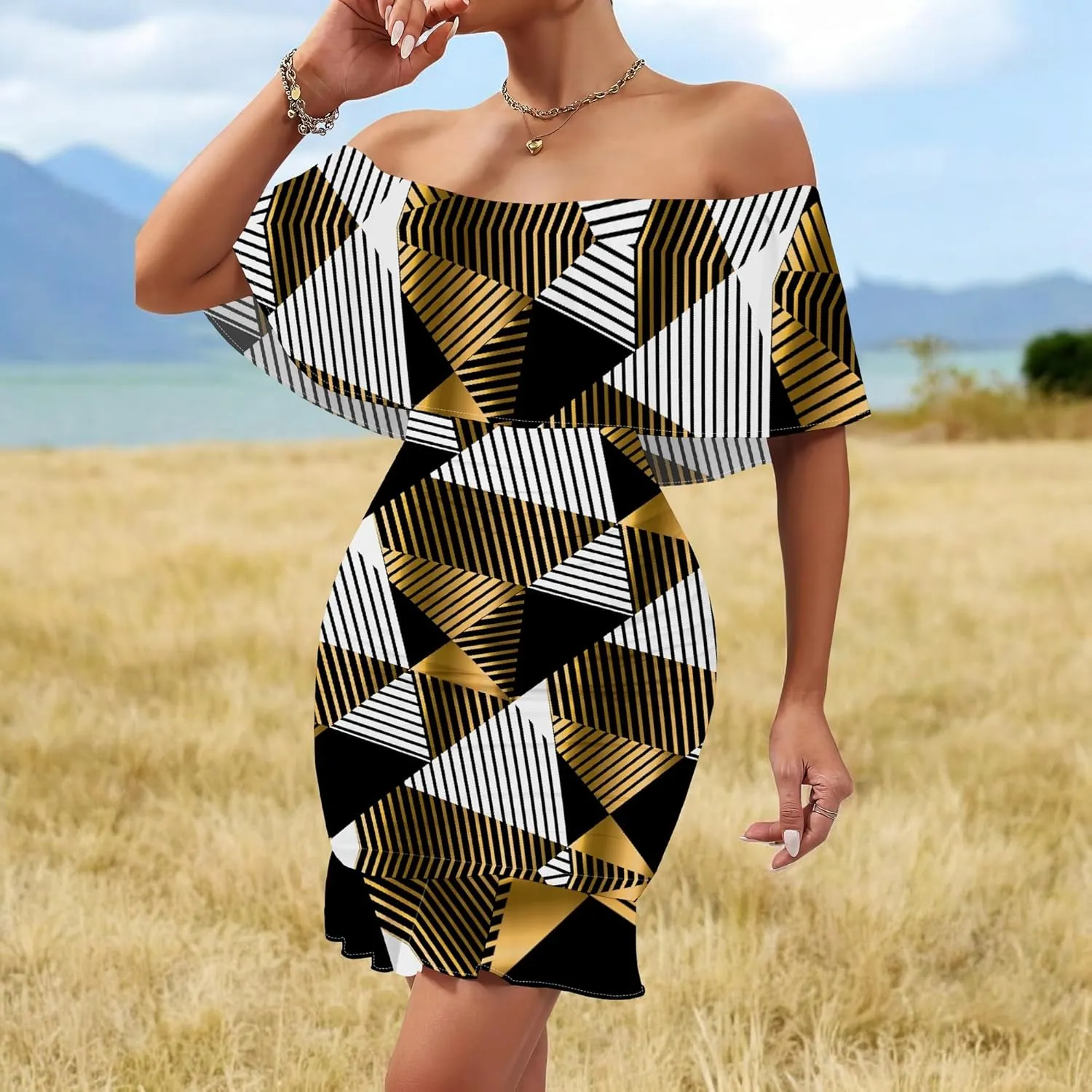 Women's Sexy Off The Shoulder Bodycon Mini Dresses Summer Casual Trendy Slim Ruched Ruffle Hem Cocktail Party Club Dresses