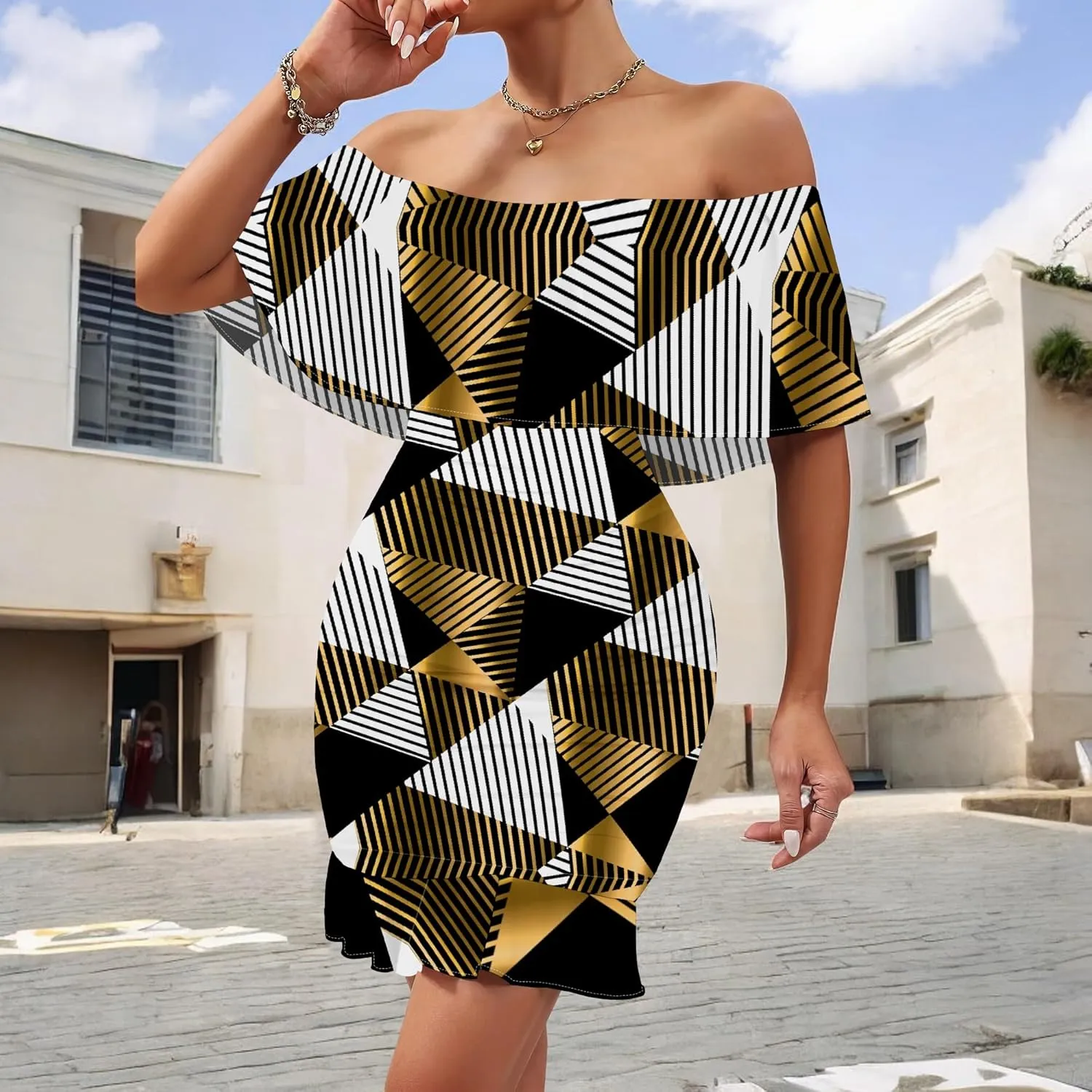 Women's Sexy Off The Shoulder Bodycon Mini Dresses Summer Casual Trendy Slim Ruched Ruffle Hem Cocktail Party Club Dresses