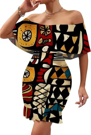 Women's Sexy Off The Shoulder Bodycon Mini Dresses Summer Casual Trendy Slim Ruched Ruffle Hem Cocktail Party Club Dresses