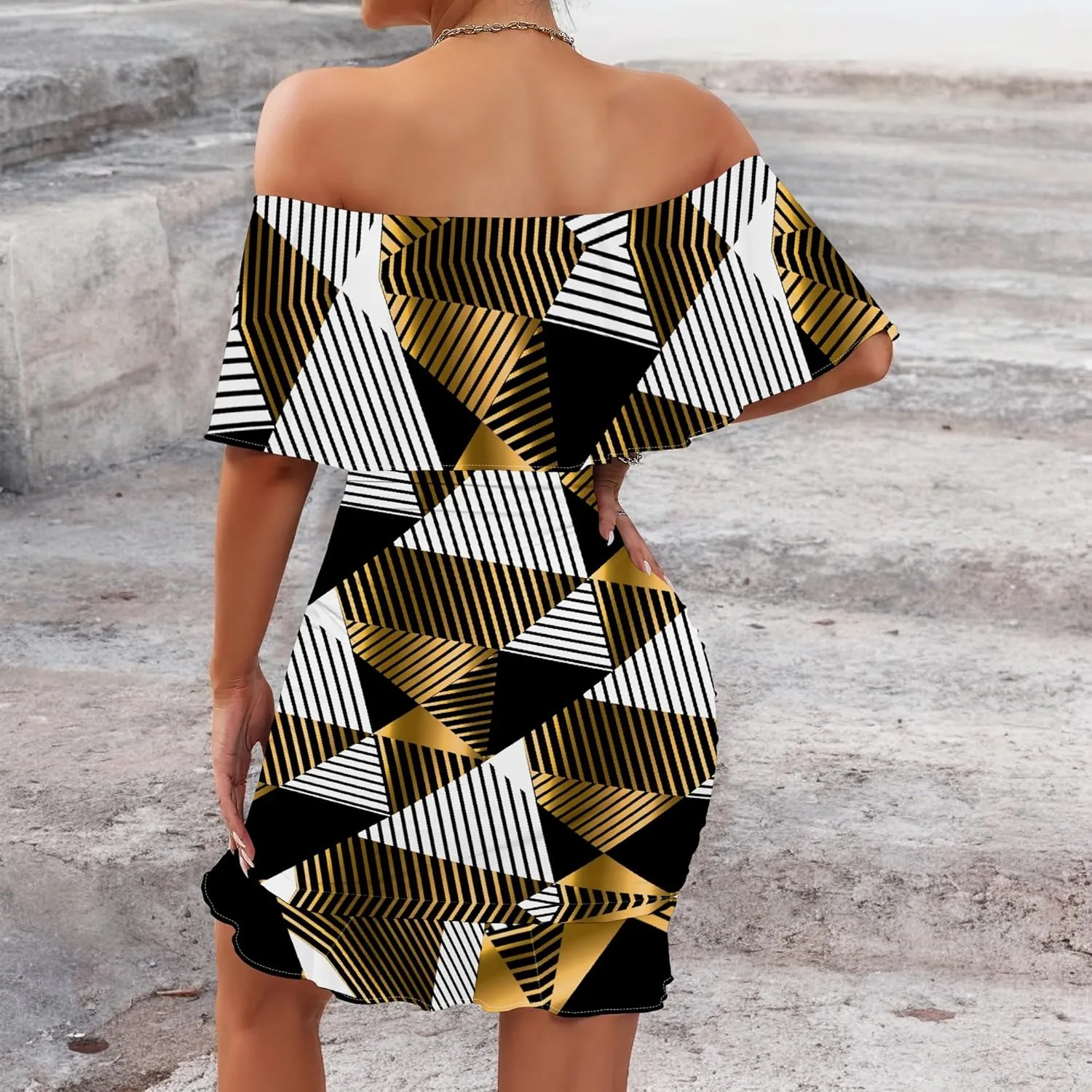 Women's Sexy Off The Shoulder Bodycon Mini Dresses Summer Casual Trendy Slim Ruched Ruffle Hem Cocktail Party Club Dresses