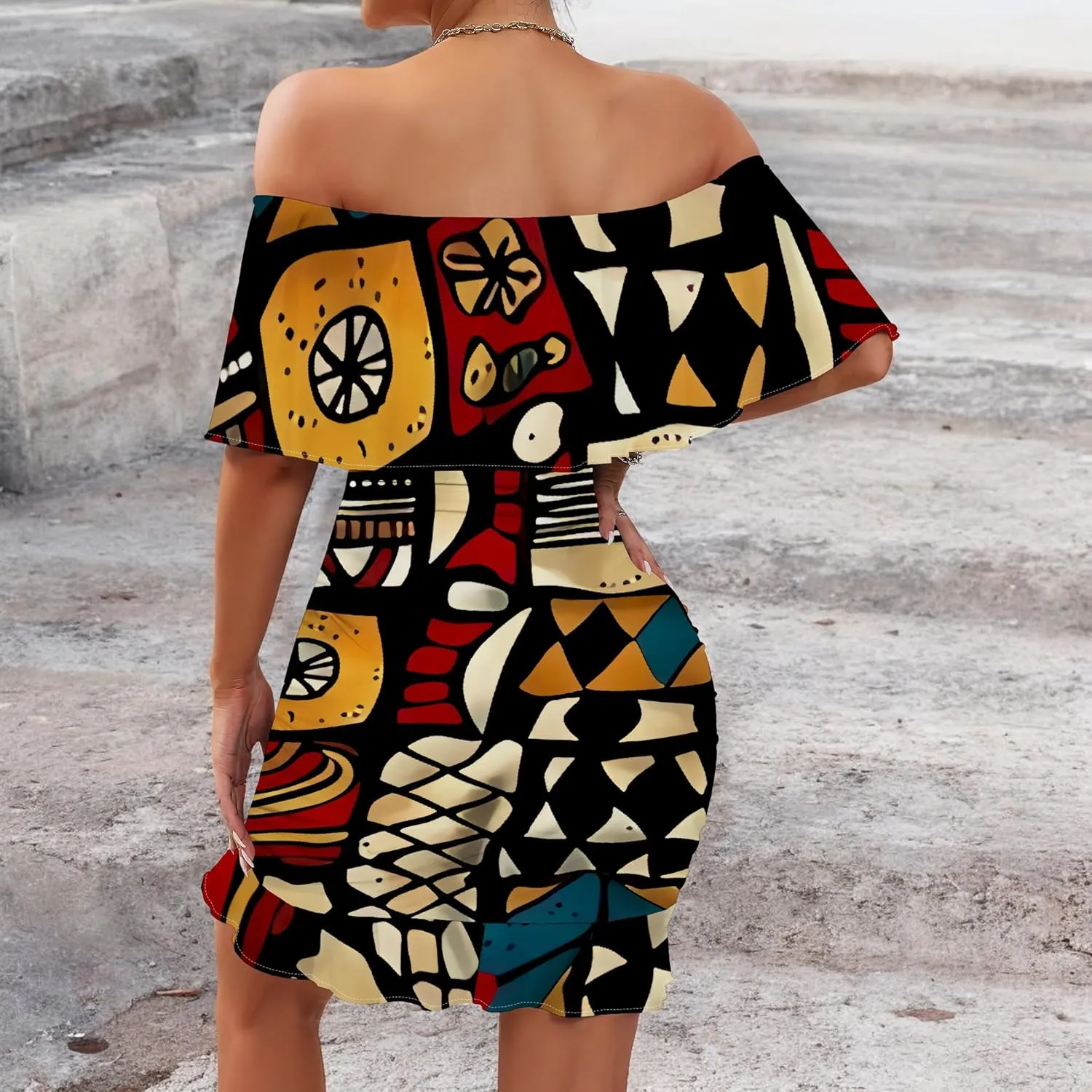 Women's Sexy Off The Shoulder Bodycon Mini Dresses Summer Casual Trendy Slim Ruched Ruffle Hem Cocktail Party Club Dresses