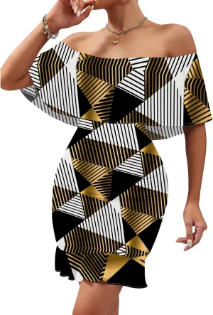 Women's Sexy Off The Shoulder Bodycon Mini Dresses Summer Casual Trendy Slim Ruched Ruffle Hem Cocktail Party Club Dresses
