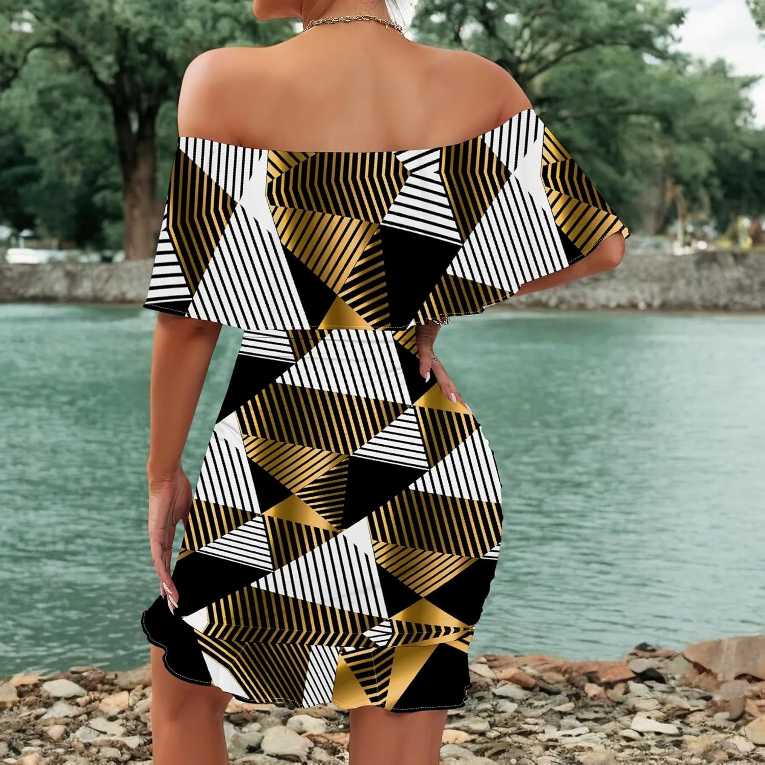 Women's Sexy Off The Shoulder Bodycon Mini Dresses Summer Casual Trendy Slim Ruched Ruffle Hem Cocktail Party Club Dresses