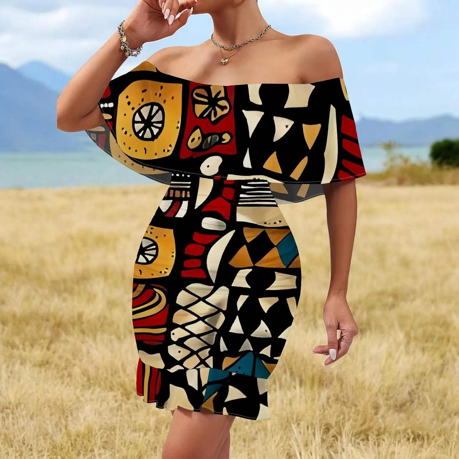 Women's Sexy Off The Shoulder Bodycon Mini Dresses Summer Casual Trendy Slim Ruched Ruffle Hem Cocktail Party Club Dresses