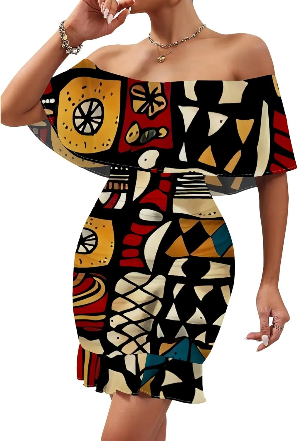 Women's Sexy Off The Shoulder Bodycon Mini Dresses Summer Casual Trendy Slim Ruched Ruffle Hem Cocktail Party Club Dresses